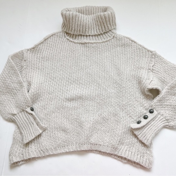 Wooden Ships Sweaters - Wooden Ships Sweater Turtle Neck Button Sleeve Boho Mohair Neutral